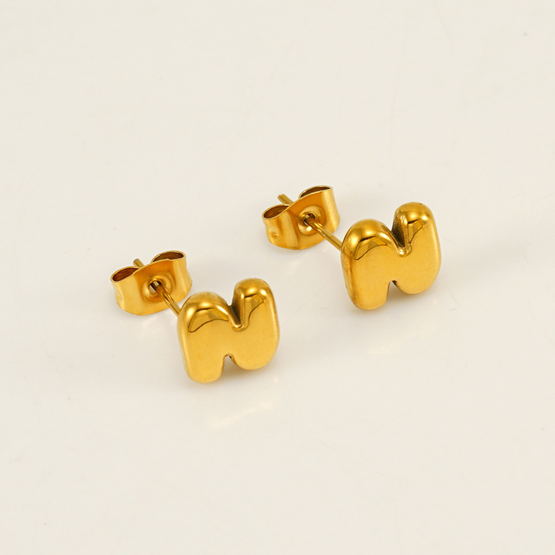 Gold color / 1 Pair Simple Series Elegant Letter N Titanium Steel  Gold Color Women's Stud Earrings Picture14